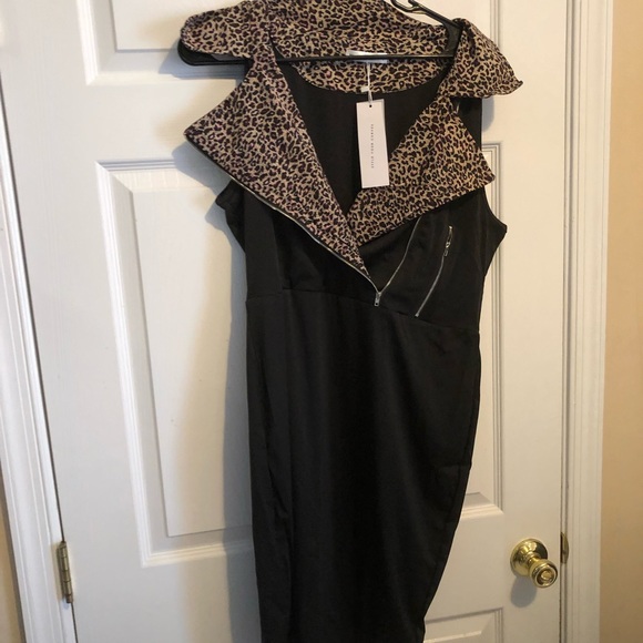 Plus Size Leopard Trim Bodycon Dress 16W 18W 20W - Picture 8 of 8